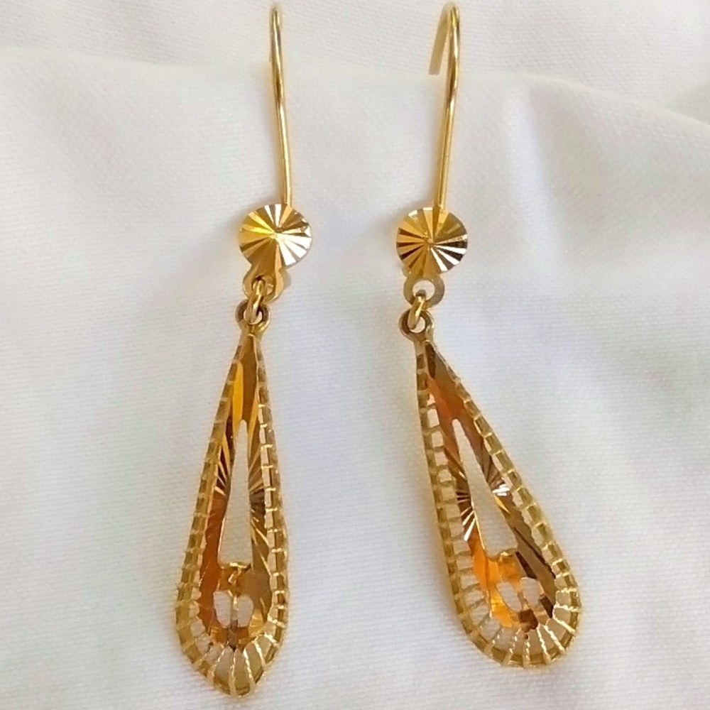 Gold Tone Delicate Lightweight Filigree Drop Earrings with Back Hook Closure